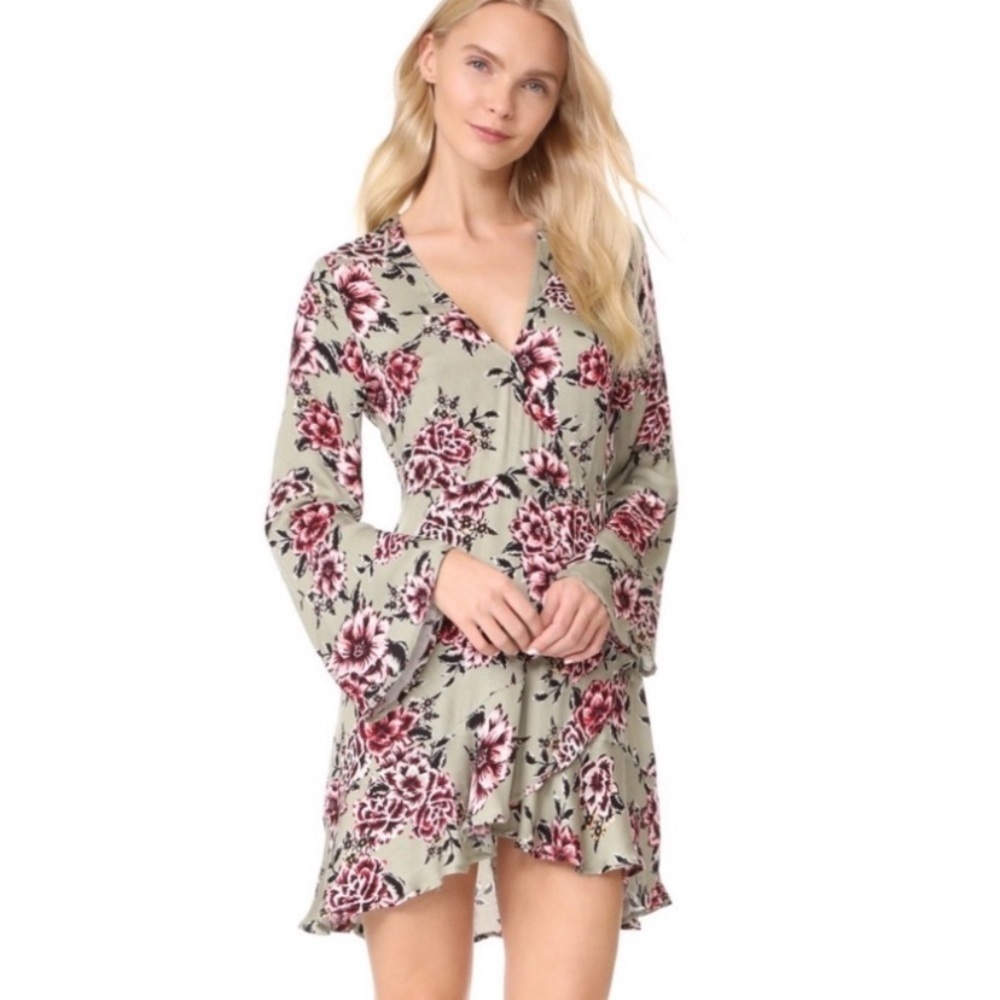 Minkpink Femme Flora Wrap dress in sage green